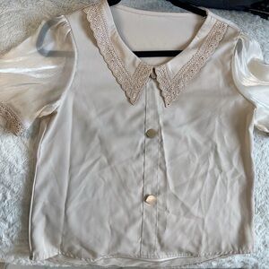 Elegant Cream Lace Collar Women's Top
